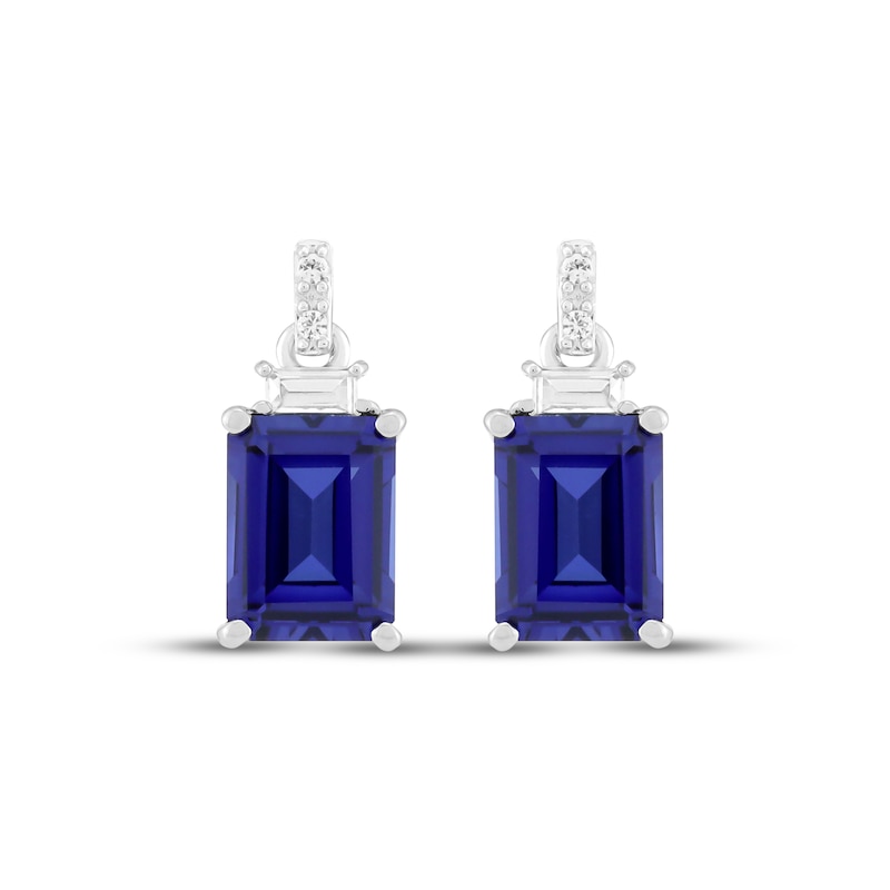 Main Image 2 of Emerald-Cut Blue Lab-Created Sapphire & White Lab-Created Sapphire Dangle Earrings Sterling Silver
