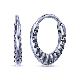 Men's Patterned Oval Hoop Earrings Stainless Steel