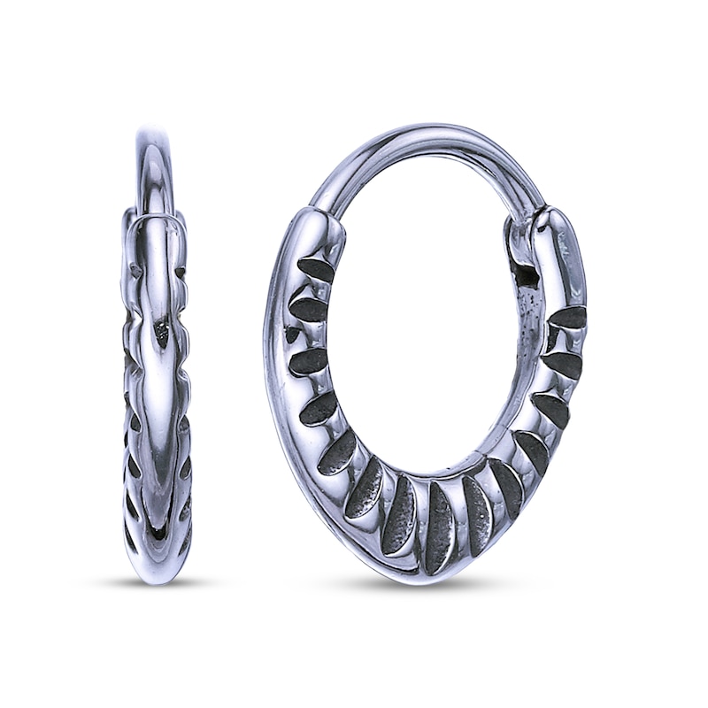 Main Image 1 of Men's Patterned Oval Hoop Earrings Stainless Steel
