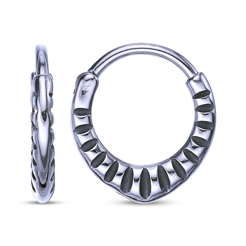 Main Image 3 of Men's Patterned Oval Hoop Earrings Stainless Steel