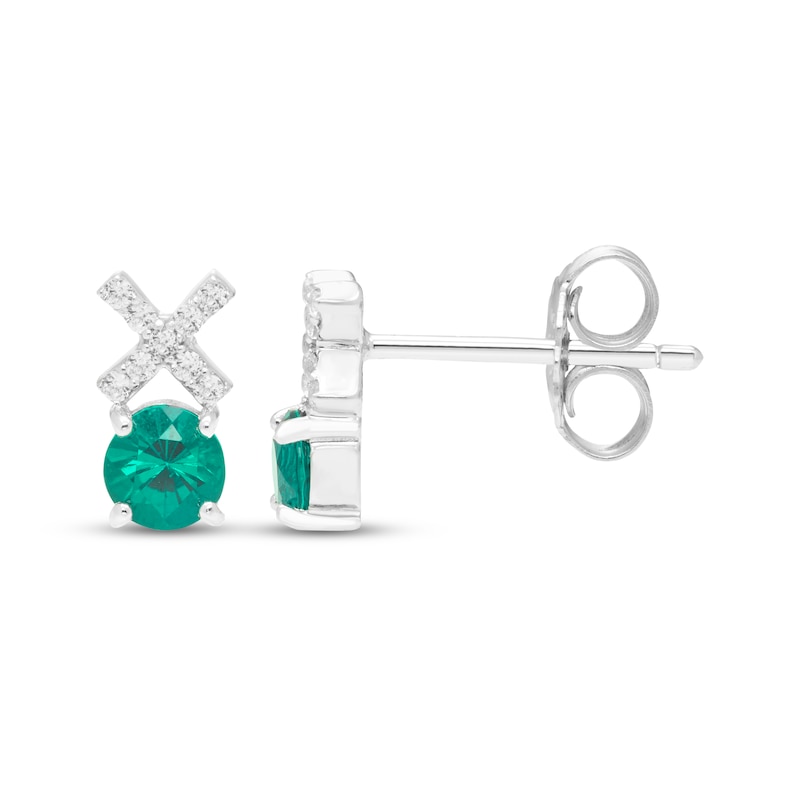 Main Image 3 of Lab-Created Emerald & White Lab-Created Sapphire "XO" Earrings Sterling Silver