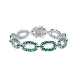 Lab-Created Emerald Chain Link Bracelet Sterling Silver 7.25"