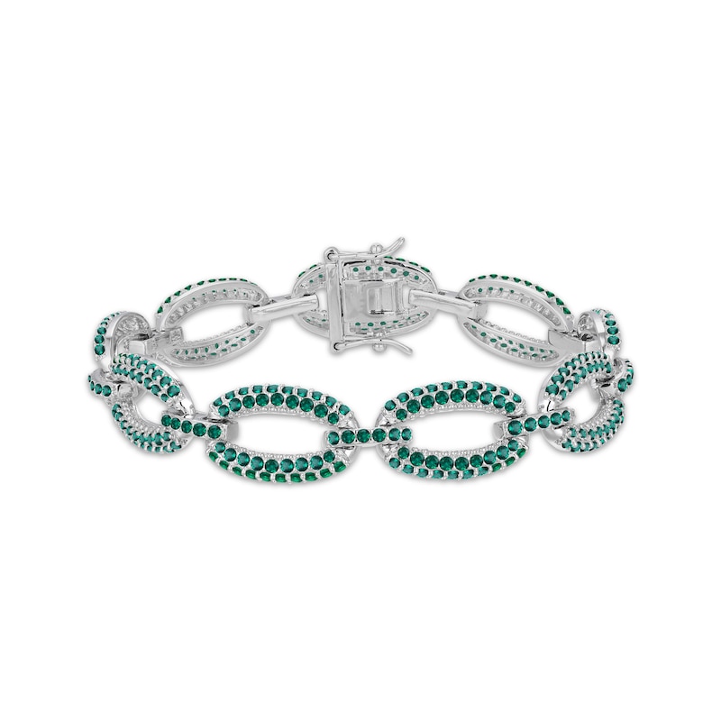 Main Image 1 of Lab-Created Emerald Chain Link Bracelet Sterling Silver 7.25"