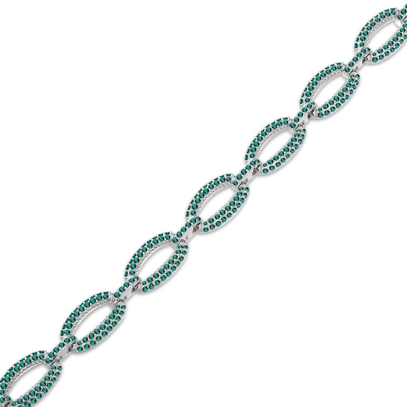 Main Image 2 of Lab-Created Emerald Chain Link Bracelet Sterling Silver 7.25"