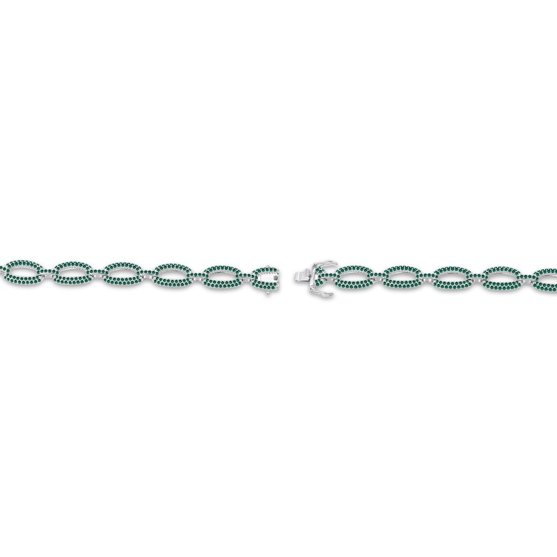 Main Image 3 of Lab-Created Emerald Chain Link Bracelet Sterling Silver 7.25"