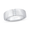 Thumbnail Image 1 of Now + Forever Men's Square-Cut Diamond Three-Stone Brushed Wedding Band 1/5 ct tw 10K White Gold