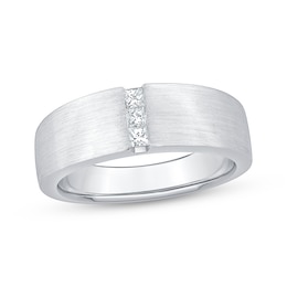 Now + Forever Men's Square-Cut Diamond Three-Stone Brushed Wedding Band 1/5 ct tw 10K White Gold