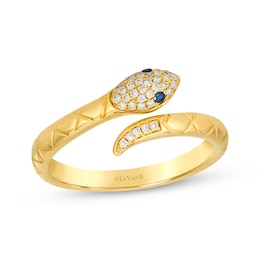 Le Vian Blue Sapphire Snake Bypass Ring 1/10 ct tw Diamond 14K Honey Gold