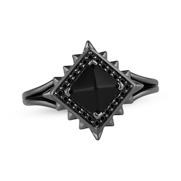 Ink & Ice Black Onyx & Black Diamond Spike Frame Ring 1/8 ct tw Black Rhodium Sterling Silver