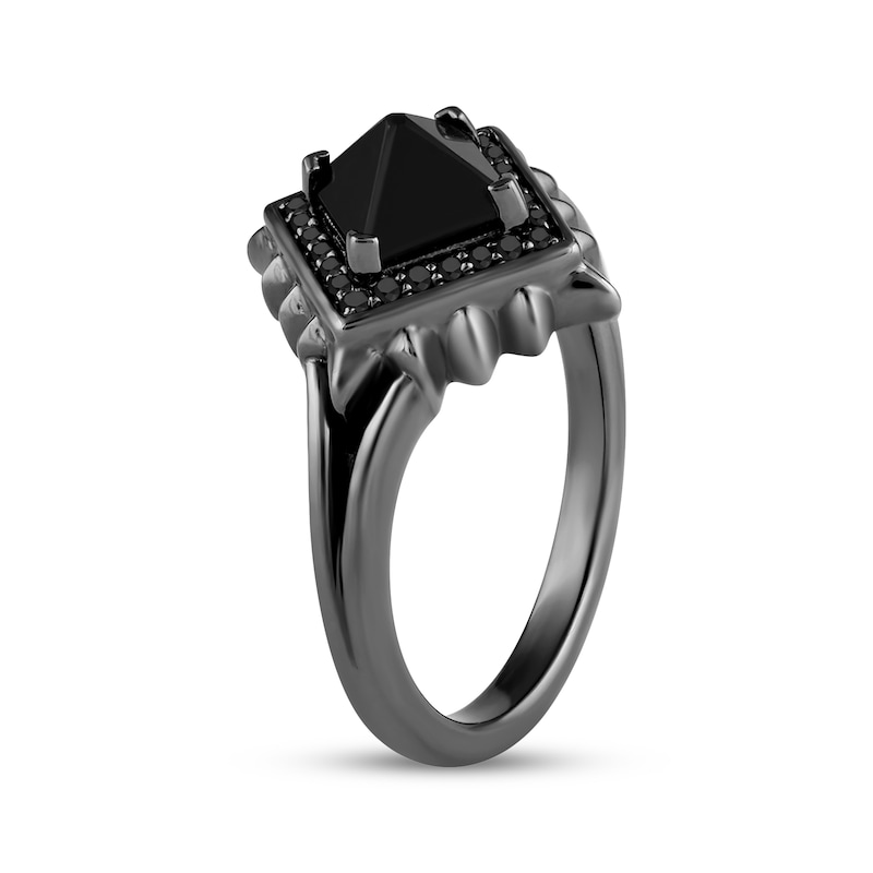 Main Image 2 of Ink & Ice Black Onyx & Black Diamond Spike Frame Ring 1/8 ct tw Black Rhodium Sterling Silver