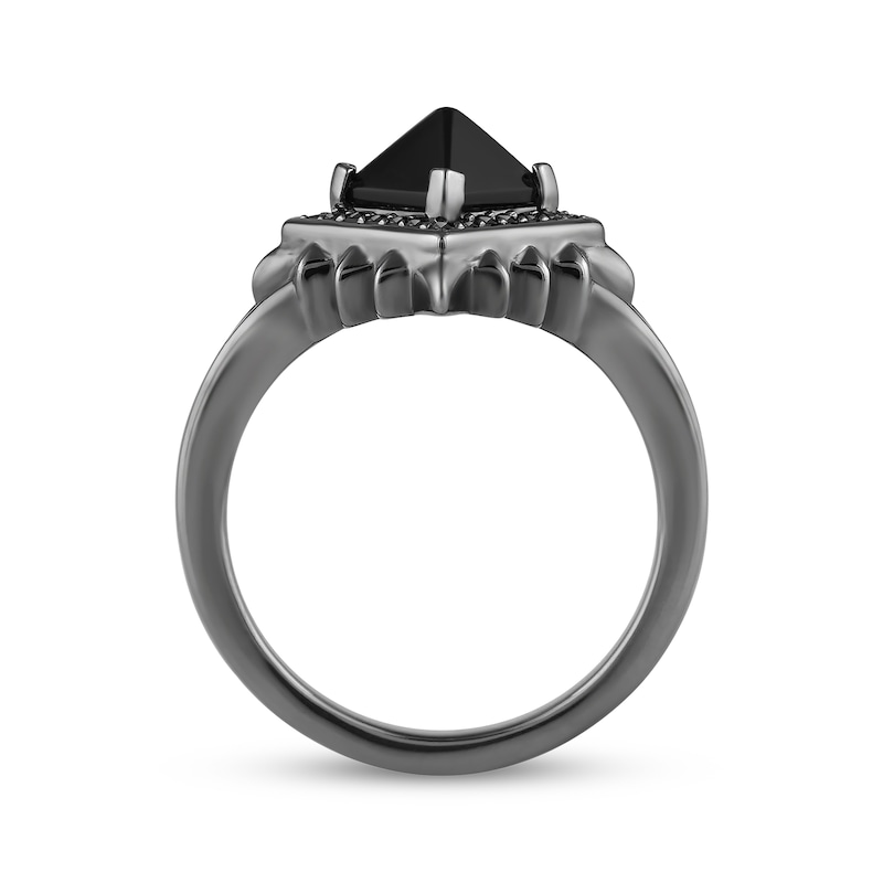 Main Image 3 of Ink & Ice Black Onyx & Black Diamond Spike Frame Ring 1/8 ct tw Black Rhodium Sterling Silver