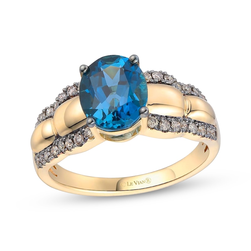 Main Image 1 of Le Vian Waterfall Oval-Cut Blue Topaz Ring 1/4 ct tw Diamonds 14K Honey Gold