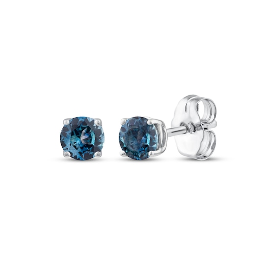 American Blue Sapphire Solitaire Stud Earrings Sterling Silver