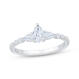 Now + Forever Lab-Grown Diamonds Pear-Shaped Three-Stone Engagement Ring 5/8 ct tw 14K White Gold
