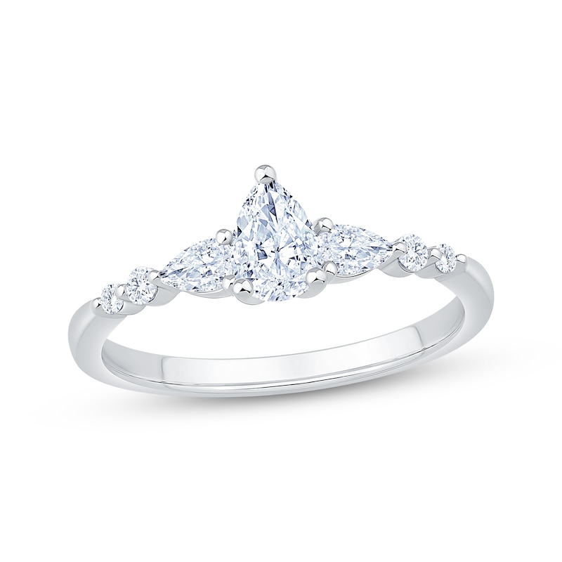 Main Image 1 of Now + Forever Lab-Grown Diamonds Pear-Shaped Three-Stone Engagement Ring 5/8 ct tw 14K White Gold