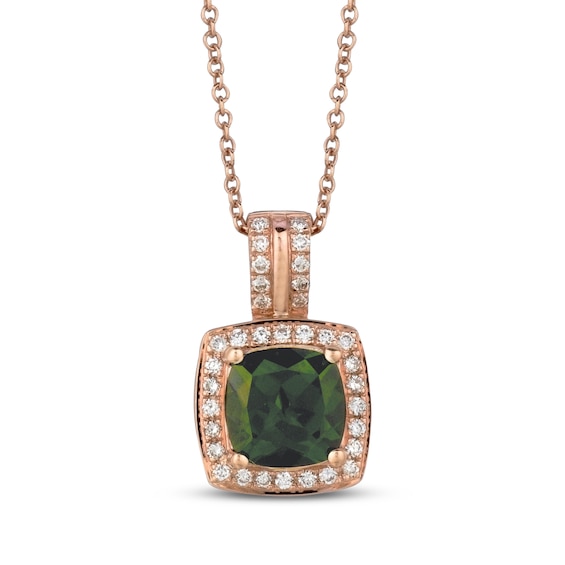 Le Vian Cushion-Cut Chrome Diopside Necklace 1/6 ct tw Diamonds 14K Strawberry Gold 18"