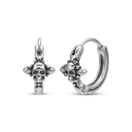 Men's Skull Huggie Hoop Earrings Stainless Steel & Black Ion Plating