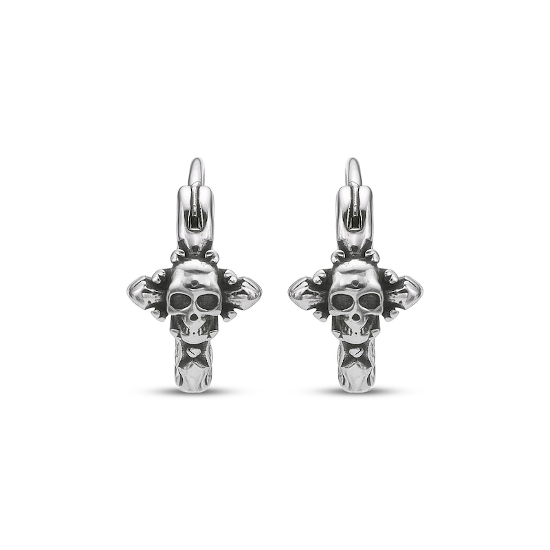 Main Image 2 of Men's Skull Huggie Hoop Earrings Stainless Steel & Black Ion Plating