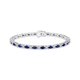Oval-Cut Blue Lab-Created Sapphire & White Lab-Created Sapphire Link Bracelet Sterling Silver 7.25"