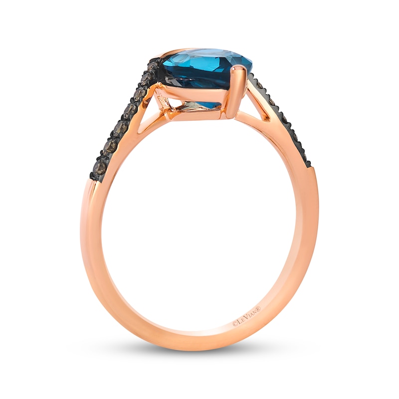 Main Image 3 of Le Vian Pear-Shaped Blue Topaz Ring 1/6 ct tw Diamonds 14K Strawberry Gold