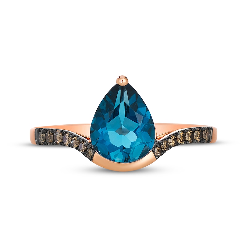 Main Image 4 of Le Vian Pear-Shaped Blue Topaz Ring 1/6 ct tw Diamonds 14K Strawberry Gold