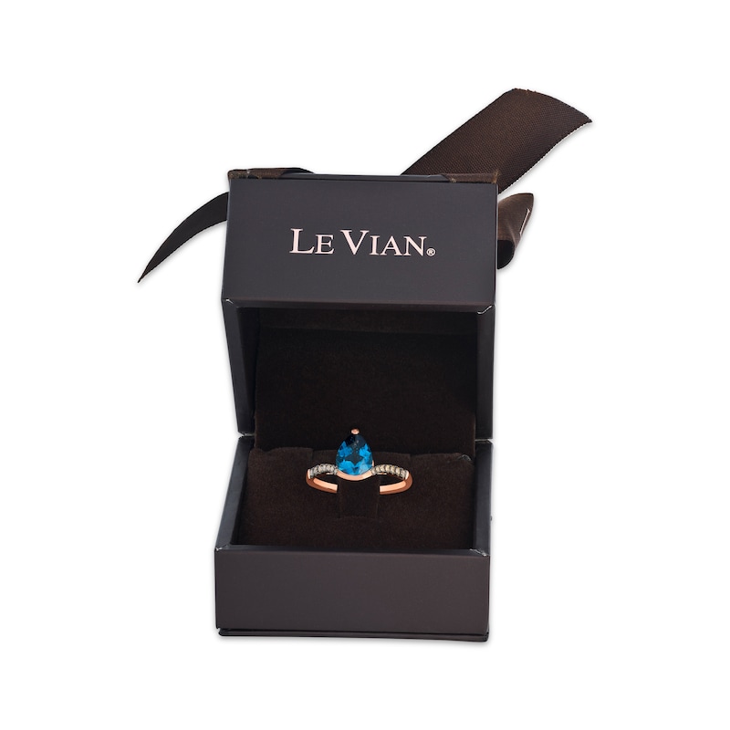 Main Image 5 of Le Vian Pear-Shaped Blue Topaz Ring 1/6 ct tw Diamonds 14K Strawberry Gold