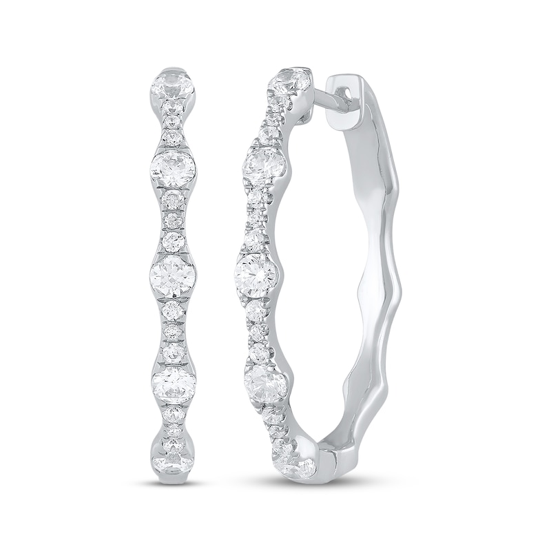 Main Image 1 of KAY Lab-Grown Diamonds Scalloped Hoop Earrings 1 ct tw 10K White Gold