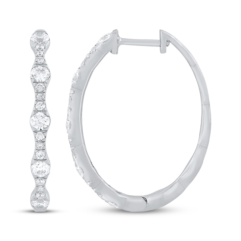 Main Image 3 of KAY Lab-Grown Diamonds Scalloped Hoop Earrings 1 ct tw 10K White Gold