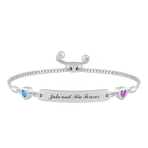 Birthstone Couple's Bar Bolo Bracelet (1 Name)