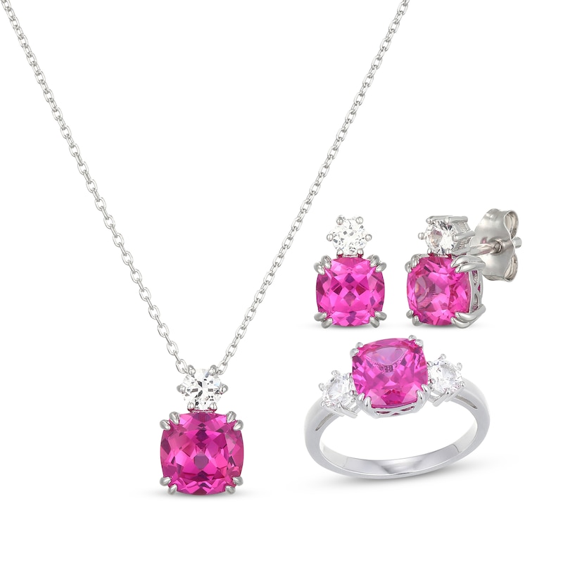 Main Image 1 of Cushion-Cut Pink Lab-Created Sapphire & White Lab-Created Sapphire Gift Set Sterling Silver