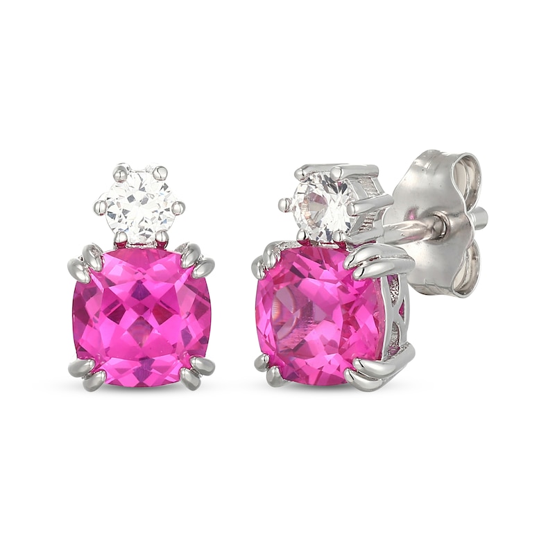Main Image 4 of Cushion-Cut Pink Lab-Created Sapphire & White Lab-Created Sapphire Gift Set Sterling Silver