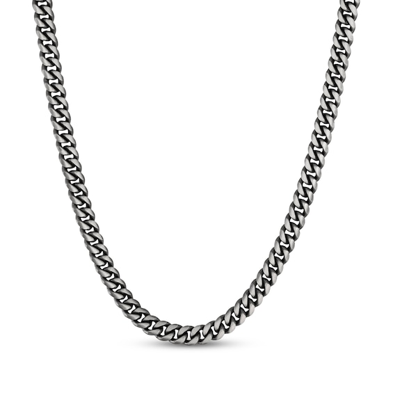 7mm Diamond-Cut Miami Cuban Curb Chain Necklace Gray-Plated Solid Sterling Silver 22"