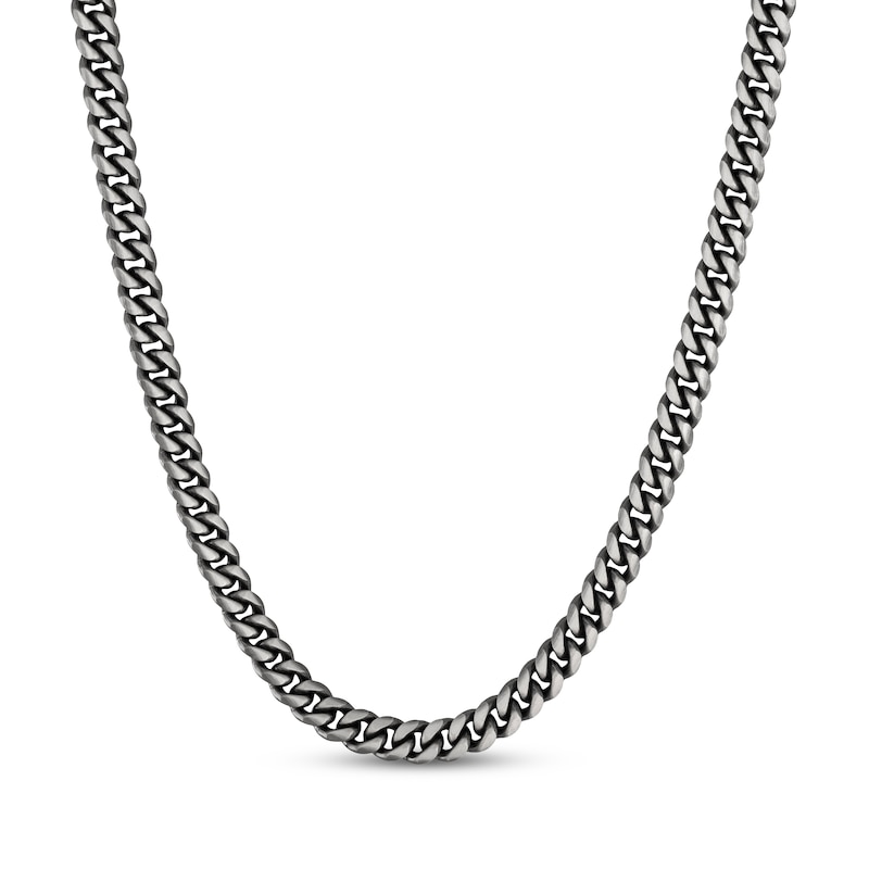 Main Image 1 of 7mm Diamond-Cut Miami Cuban Curb Chain Necklace Gray-Plated Solid Sterling Silver 22"