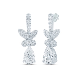 Monique Lhuillier Bliss Pear-Shaped Lab-Grown Diamond Butterfly Drop Earrings 1-1/3 ct tw Platinum-Plated Sterling Silver