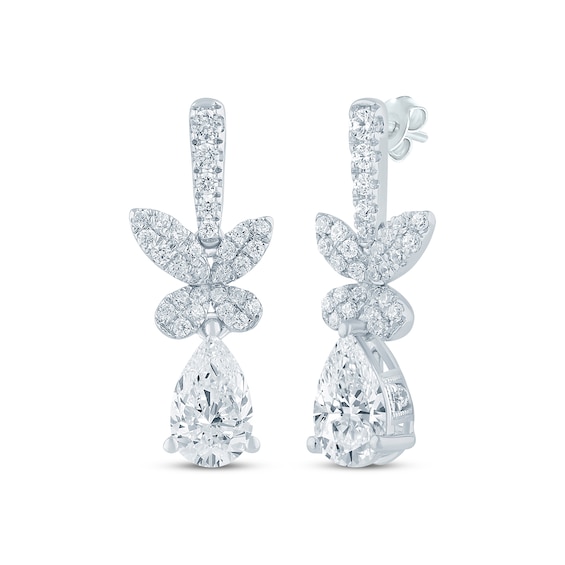 Monique Lhuillier Bliss Pear-Shaped Lab-Grown Diamond Butterfly Drop Earrings 1-1/3 ct tw Platinum-Plated Sterling Silver