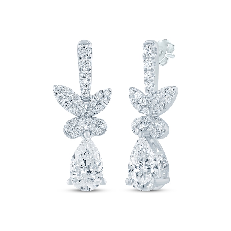 Main Image 1 of Monique Lhuillier Bliss Pear-Shaped Lab-Grown Diamond Butterfly Drop Earrings 1-1/3 ct tw Platinum-Plated Sterling Silver