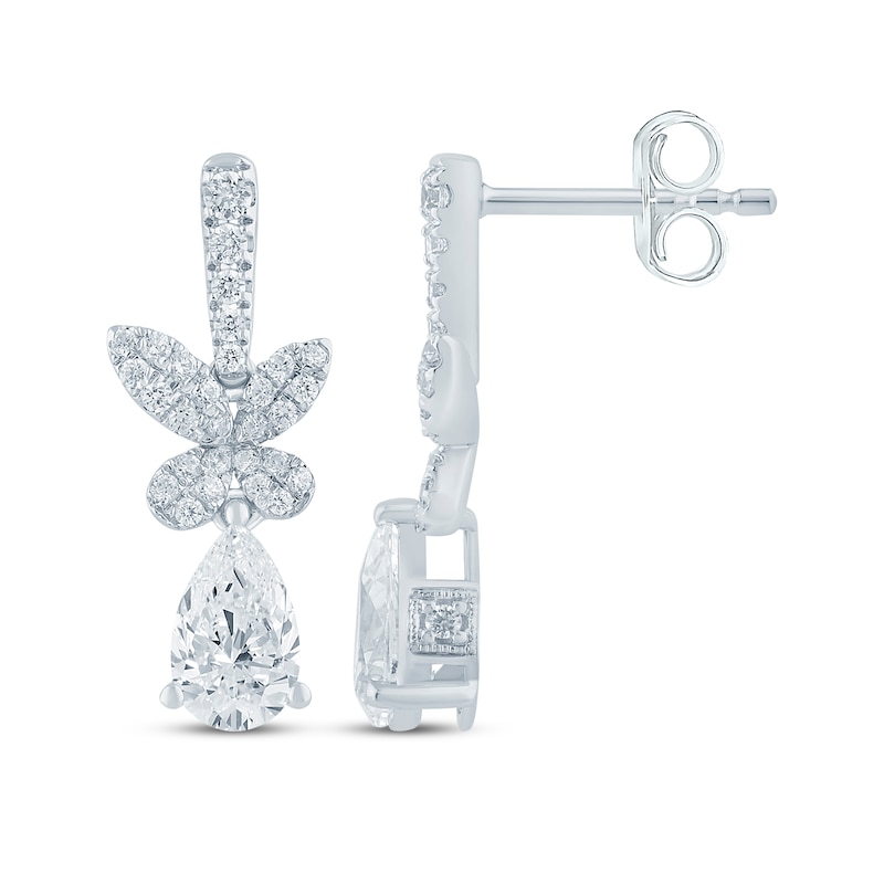 Main Image 3 of Monique Lhuillier Bliss Pear-Shaped Lab-Grown Diamond Butterfly Drop Earrings 1-1/3 ct tw Platinum-Plated Sterling Silver