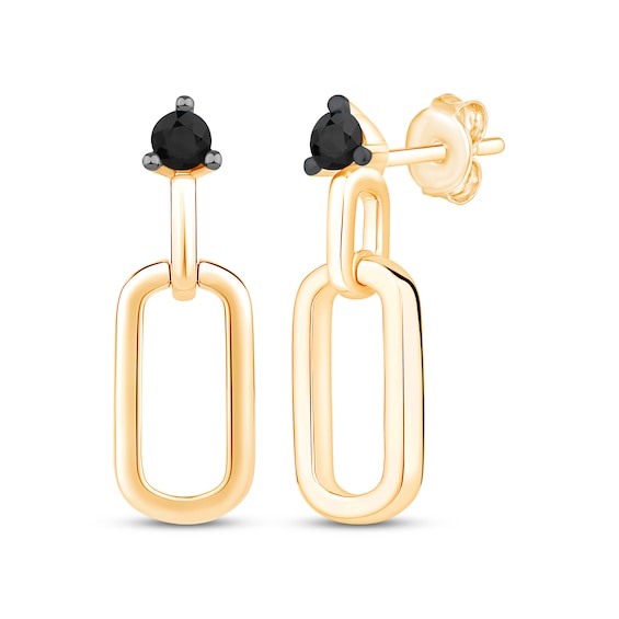 Black Diamond Paperclip Link Drop Earrings 1/8 ct tw 10K Yellow Gold