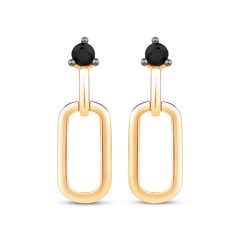 Main Image 2 of Black Diamond Paperclip Link Drop Earrings 1/8 ct tw 10K Yellow Gold