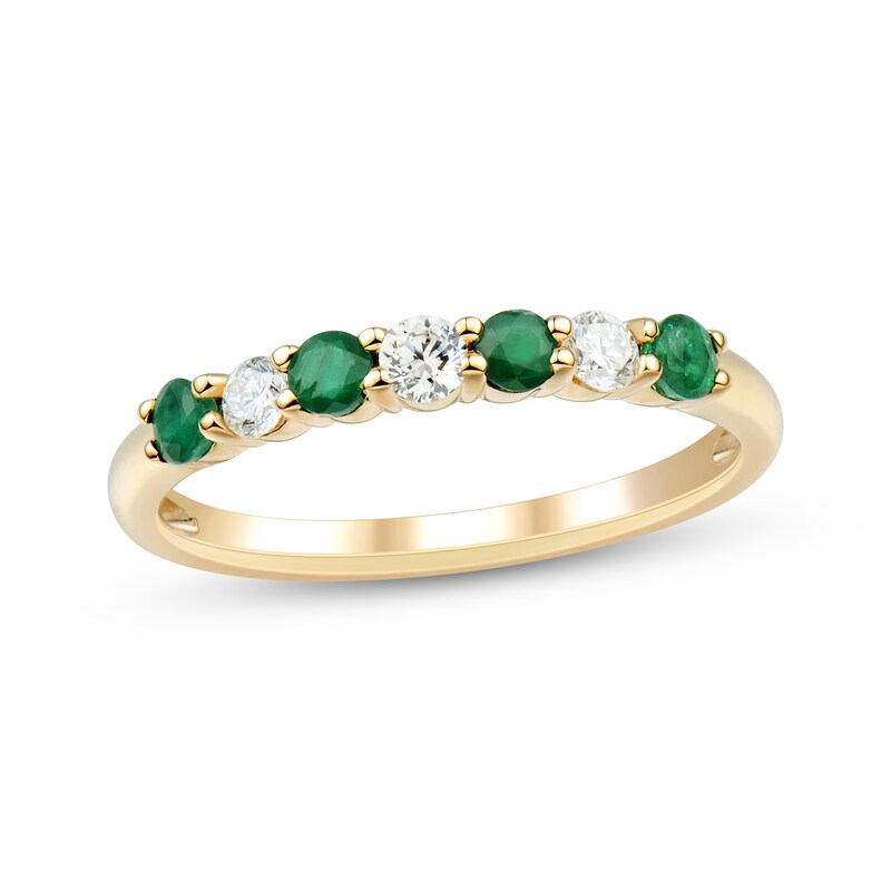 Main Image 1 of Now + Forever Natural Emerald & Diamond Anniversary Ring 1/5 ct tw 10K Yellow Gold