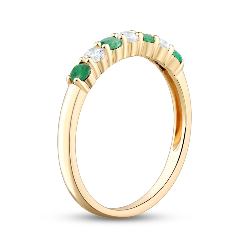 Main Image 2 of Now + Forever Natural Emerald & Diamond Anniversary Ring 1/5 ct tw 10K Yellow Gold