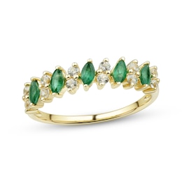 Now + Forever Marquise-Cut Natural Emerald & Diamond Anniversary Ring 1/5 ct tw 10K Yellow Gold