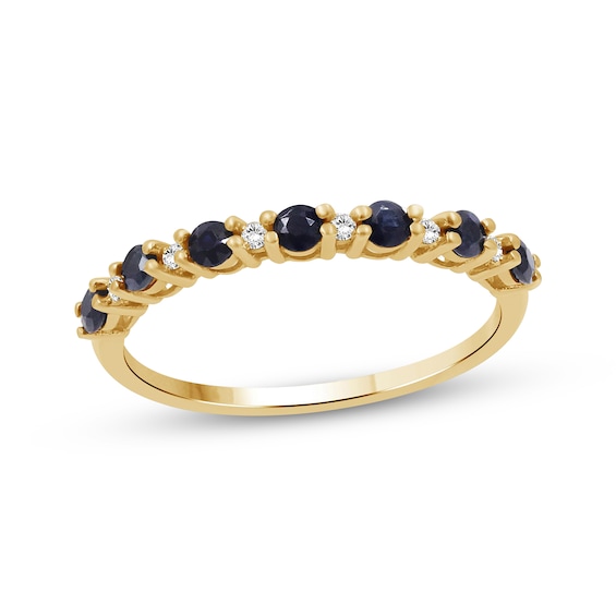 Blue Sapphire & Diamond Stackable Ring 1/20 ct tw 10K Yellow Gold