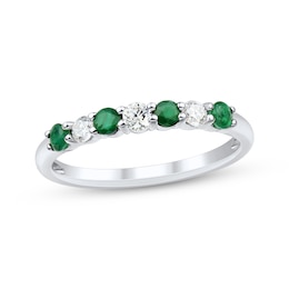 Now + Forever Natural Emerald & Diamond Anniversary Ring 1/5 ct tw 10K White Gold