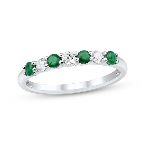 Now + Forever Natural Emerald & Diamond Anniversary Ring 1/5 ct tw 10K White Gold