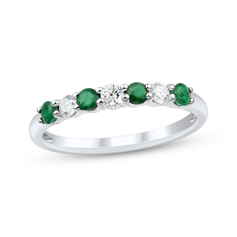 Main Image 1 of Now + Forever Natural Emerald & Diamond Anniversary Ring 1/5 ct tw 10K White Gold