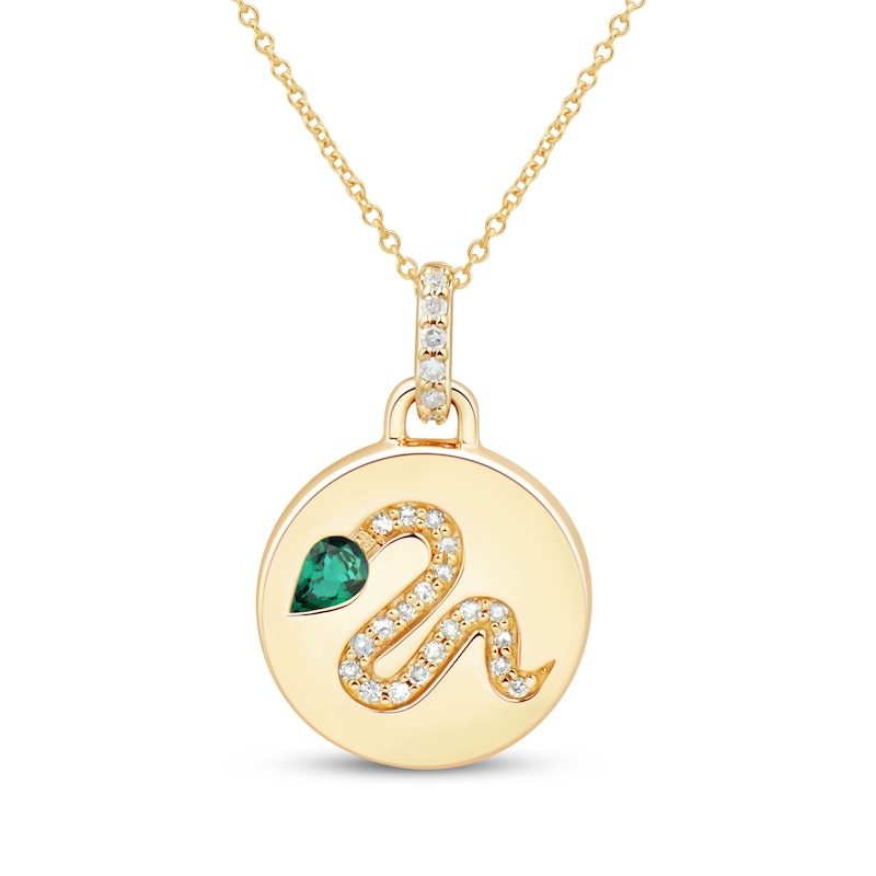 Main Image 1 of STUDIO BY KAY Pear-Shaped Lab-Created Emerald & White Lab-Created Sapphire Snake Medallion Necklace 24K Yellow Gold Vermeil Sterling Silver 18"