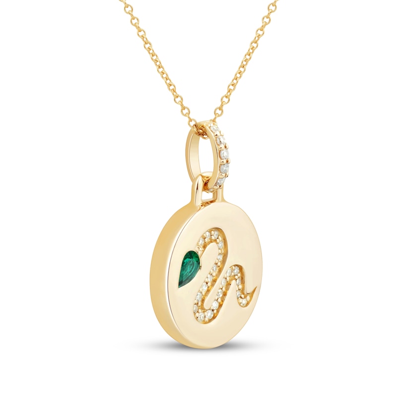 Main Image 2 of STUDIO BY KAY Pear-Shaped Lab-Created Emerald & White Lab-Created Sapphire Snake Medallion Necklace 24K Yellow Gold Vermeil Sterling Silver 18"