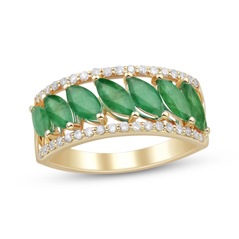 Main Image 1 of Now + Forever Marquise-Cut Natural Emerald & Diamond Anniversary Ring 1/4 ct tw 10K Yellow Gold