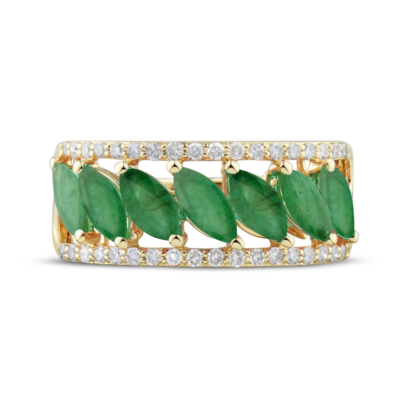 Main Image 3 of Now + Forever Marquise-Cut Natural Emerald & Diamond Anniversary Ring 1/4 ct tw 10K Yellow Gold